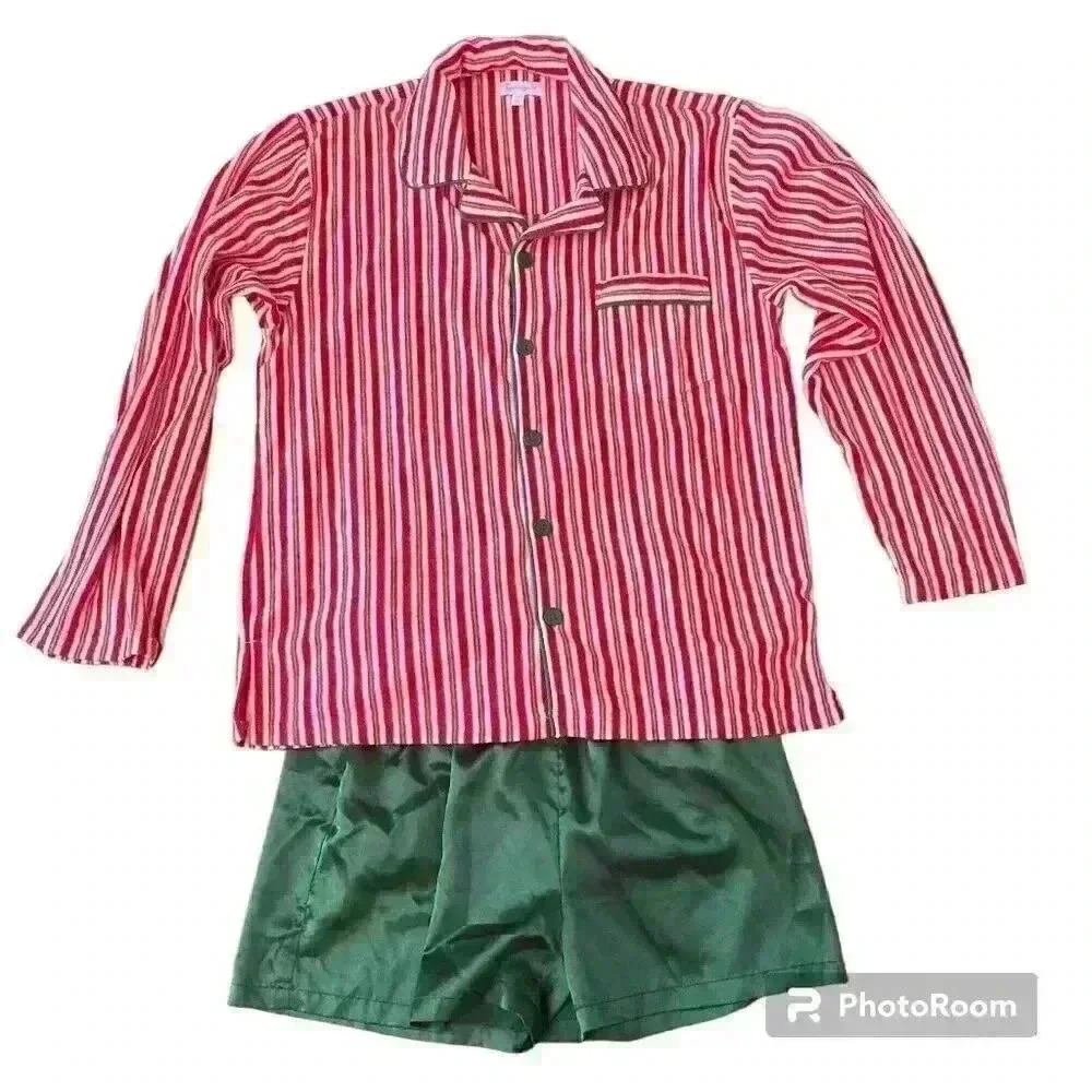 Pajamagram Pajamas Christmas Candy Cane Flannel Top Satin Shorts Size Large